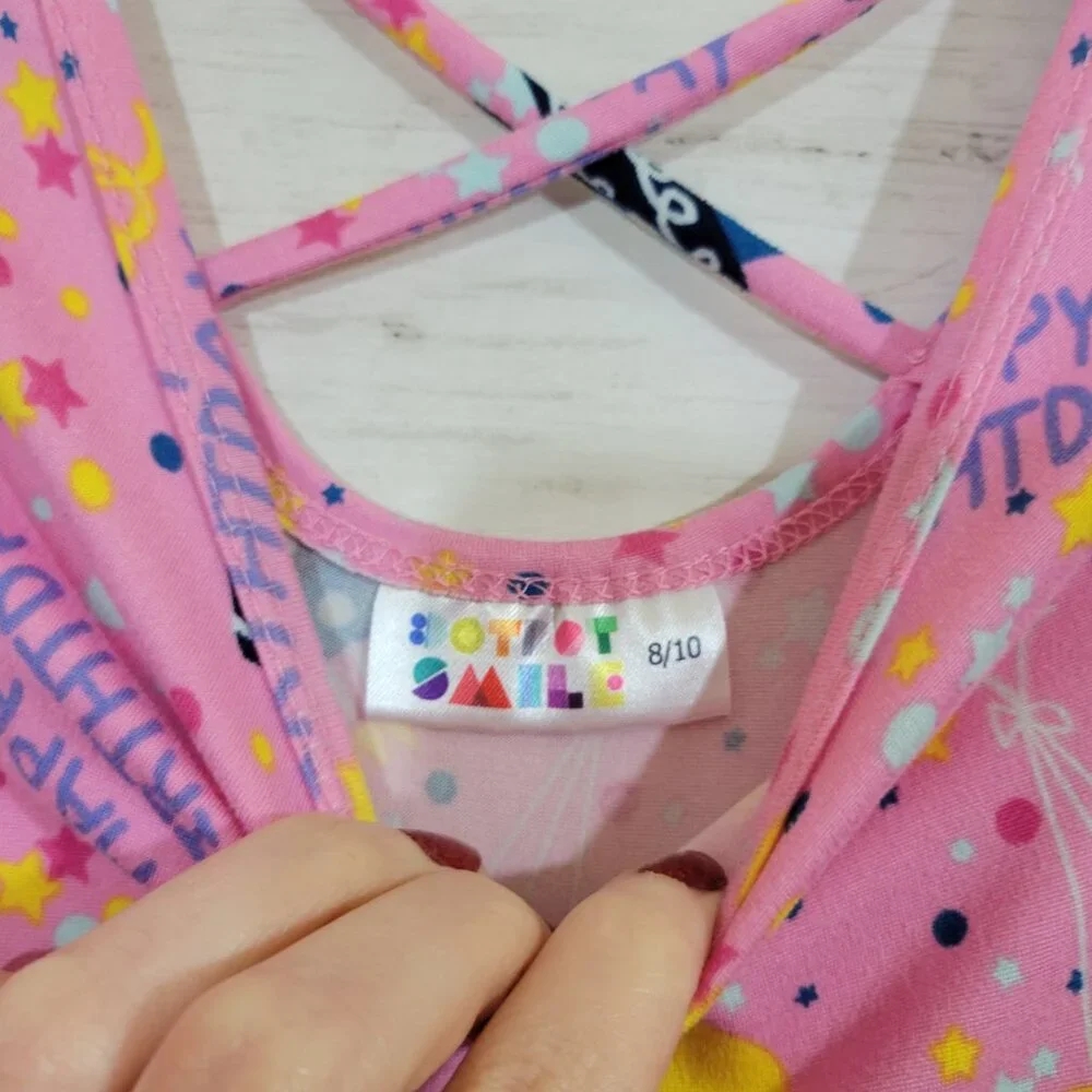 Dot Dot Smile Girls Happy Birthday Print  Ballerina Style Twirl Dress Size 8/10